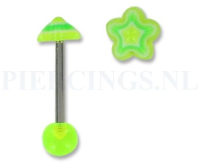 Tongpiercing acryl ster geel