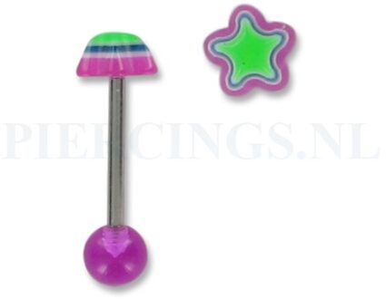 Tongpiercing acryl ster paars-groen