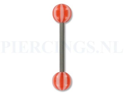 Tongpiercing acryl strandbal rood wit