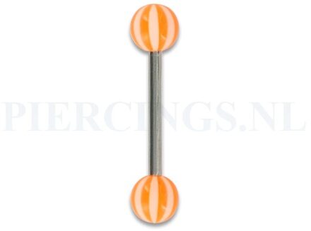 Tongpiercing acryl strandbal wit met oranje