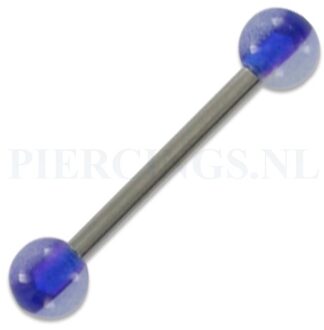 Tongpiercing acryl wit bruis blauwe streep 5 mm
