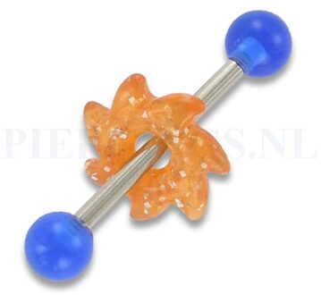 Tongpiercing acryl zaag blauw oranje