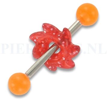 Tongpiercing acryl zaag oranje rood glitter