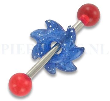 Tongpiercing acryl zaag rood blauw glitter