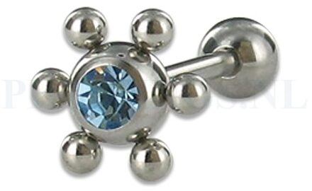 Tongpiercing bloem kristal aquamarijn