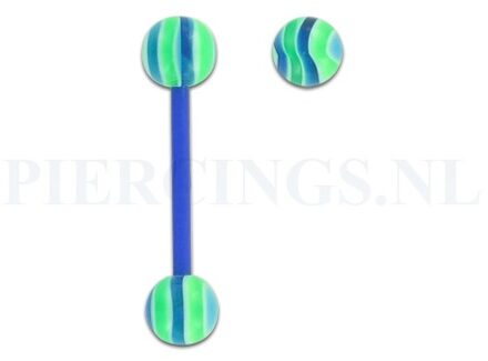 Tongpiercing flexibel marmer blauw groen
