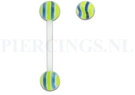 Tongpiercing flexibel marmer geel blauw