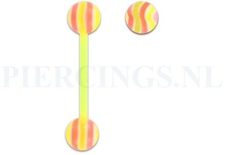 Tongpiercing flexibel marmer geel roze