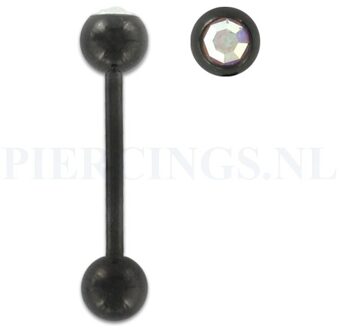 Tongpiercing geanodiseerd zwart met kristal