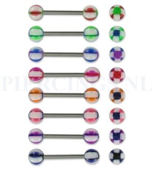 Tongpiercing geblokt blauw-zwart