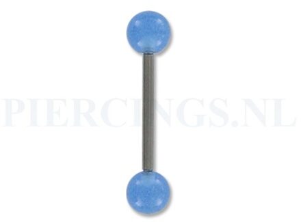 Tongpiercing glow in the dark lichtblauw