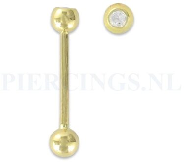 Tongpiercing goud 14 karaat met kristal
