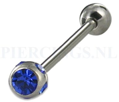 Tongpiercing met blauwe kristallen