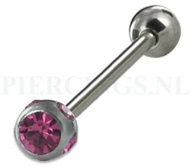 Tongpiercing met roze kristallen