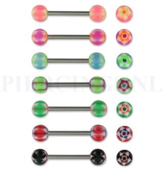 Tongpiercing met ster blauw-groen