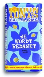 Tony's Chocolonely bedankt, melk + karamel biscuit