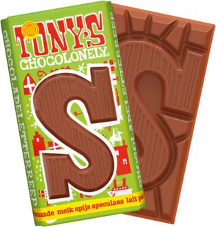 Tony's Chocolonely chocoladeletter reep s, melk gevulde speculaas