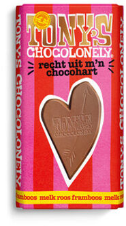 Tony's Chocolonely - Reep Liefde Melk Framboos 180 Gram 15 Stuks