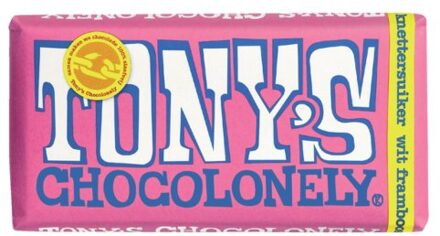 Tony's Chocolonely Wit Framboos Knettersuiker Chocolade Reep - 180 gram