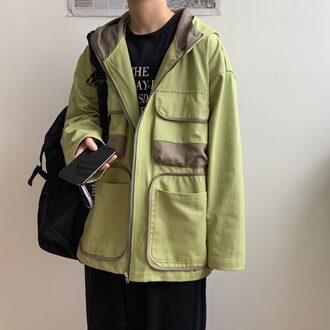 Tooling Jassen Voor Heren Herfst Effen Jas Met Veel Zakken Windbreakers Jas Denim Jasje Mannen Streetwear groen / M