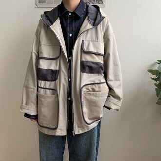 Tooling Jassen Voor Heren Herfst Effen Jas Met Veel Zakken Windbreakers Jas Denim Jasje Mannen Streetwear wit / M