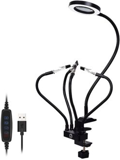 Toolour Welding Third Hand Tool Table Clamp Soldering Stand USB LED 3X Magnifier 5pc Flexible Arms Bench Vise Soldering Holder T-SS5L-BK9