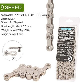 Toopre Mtb Racefiets Onderdelen Fietsketting Single Speed 6 7 8 9 10 11 12Speed Velocidade Mtb Kettingen 116L Zilveren Deel Missing Link 9 Speed