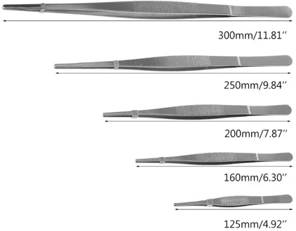 Toothed Tweezers Barbecue Stainless Steel Long Food Tongs Straight Home Medical Tweezer Garden Kitchen BBQ Tool 5 Sizes 35ED