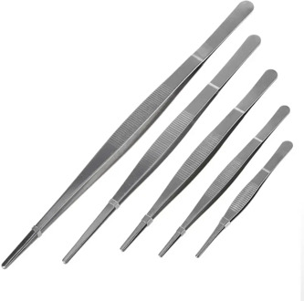 Toothed Tweezers Barbecue Stainless Steel Long Food Tongs Straight Home Medical Tweezer Garden Kitchen BBQ Tool 5 Sizes