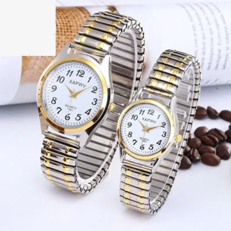Top Brand Luxury Fashion Business Women Men Elastic Gold Sliver Quartz Watch Tide Lovers Couple Party Office Bracelet Watches