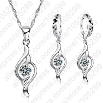 Top Fijne 925 Sterling Zilveren Mode Zirconia Ketting Earring Bruiloft Sieraden Set Voor Vrouwen