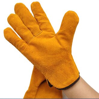 Top Grain Lederen Fleece Voering Naadloze Wijsvinger Lasser Handschoenen Dragen Antislip Warmte-isolatie Arbeid Beschermen Lassen Wanten geel