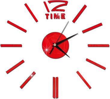 Top Klok Horloge 3D Wandklokken Horloge Diy Acryl Spiegel Sticker Reloj De Pared Home Decor Woonkamer Quartz Naald Rood