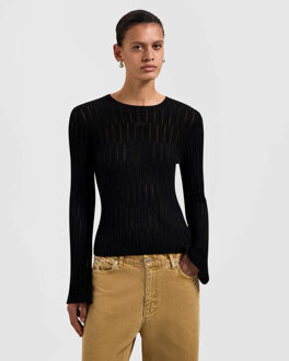 Top lange mouw w240702 retro - maat S Zwart