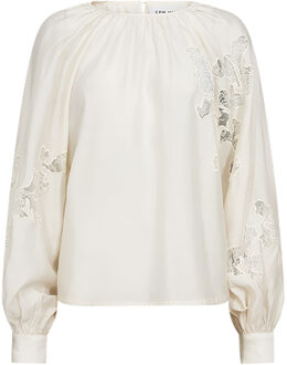 Top met ballonmouwen en borduursels Molly  naturel