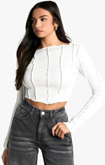 Top Met Blootliggende Naad En Lange Mouwen, White - 42