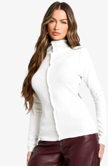 Top Met Blootliggende Naad, Lange Mouwen En Ribstof, White - 36