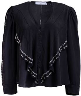 Top met borduursels en ruches Milado  zwart - 36,38,40,