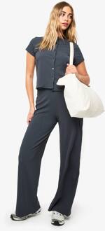 Top Met Capmouwen In Gerimpelde Rib Met Doorgestikte Knoop En Broekset, Charcoal - 34