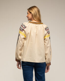 Top met etnisch borduursel en vetersluiting Beige - S