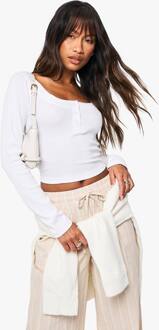 Top Met Geribbelde Details, Ronde Hals En Lange Mouwen, White - 42