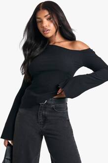 Top Met Gerimpelde Textuur, Getandete Zoom En Asymmetrische Klokmouwen, Black - 36