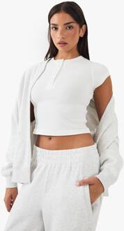 Top Met Knoopdetail En Geborduurde Korte Mouwen, White