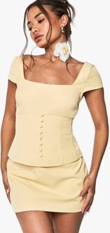 Top Met Korte Mouwen En Knoopdetail, Op Maat Gemaakt, Lemon - 44