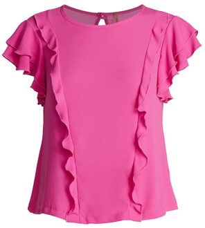 Top met kraagdetail en korte mouwen Fuchsia