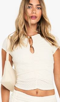 Top Met Kralen, Getextureerde, Uitgesneden Details En Getailleerde Pasvorm, Cream - 40