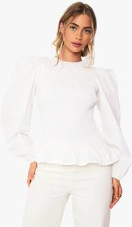 Top Met Lange Mouwen En Geplooide Ruffle Zoom, White - 40