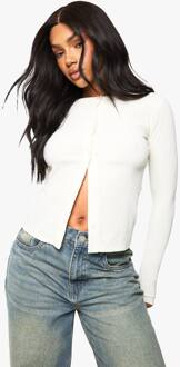 Top Met Lange Mouwen Met Crinkle-Effect En Doorgeknoopte Voorkant, Ivory - 38