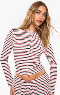 Top Met Lange Mouwen Met Streepjesknop, Red - 38