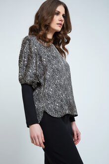 Top met mouwdetailprint Zwart